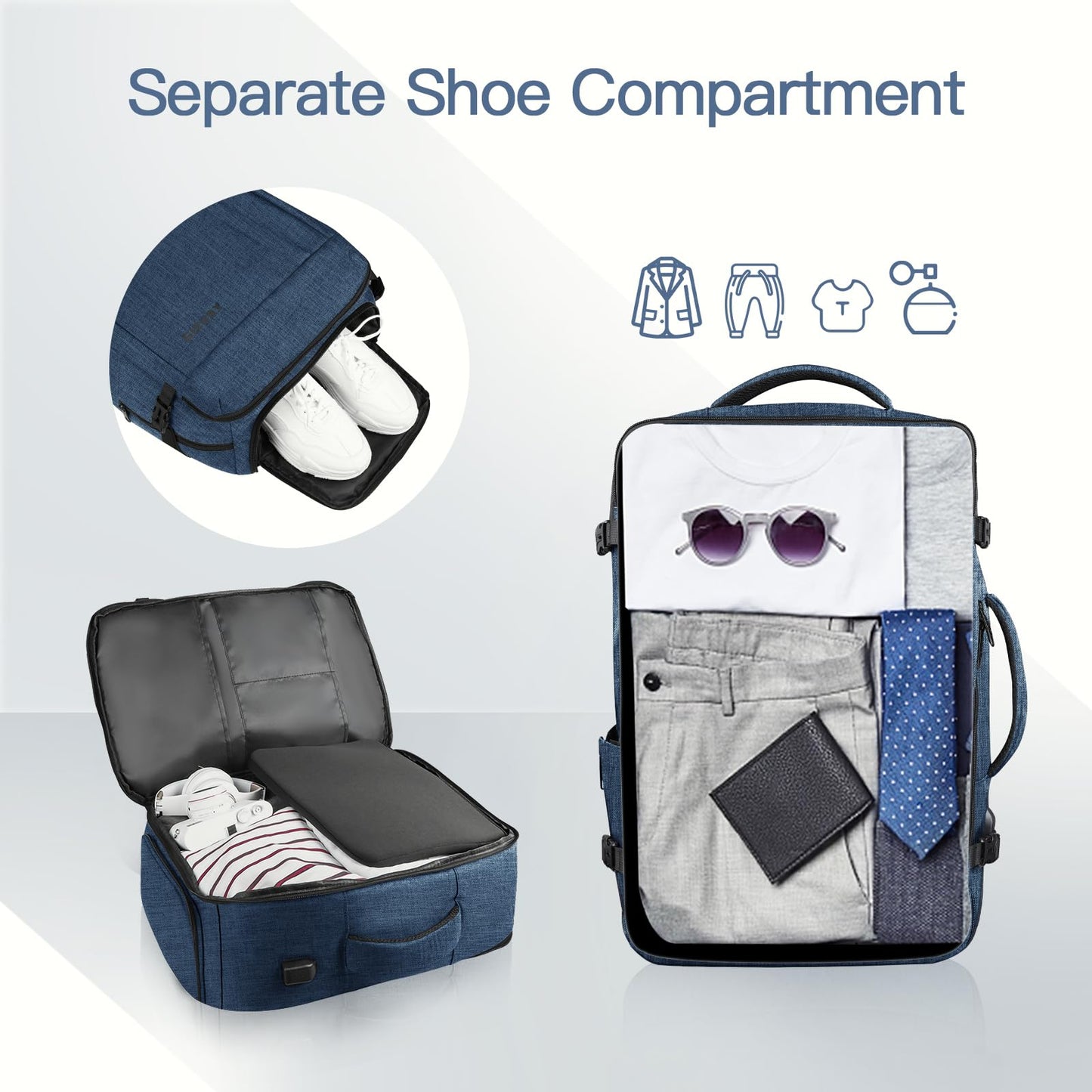 Gieury Expandable Carry On Backpack, 50L Blue