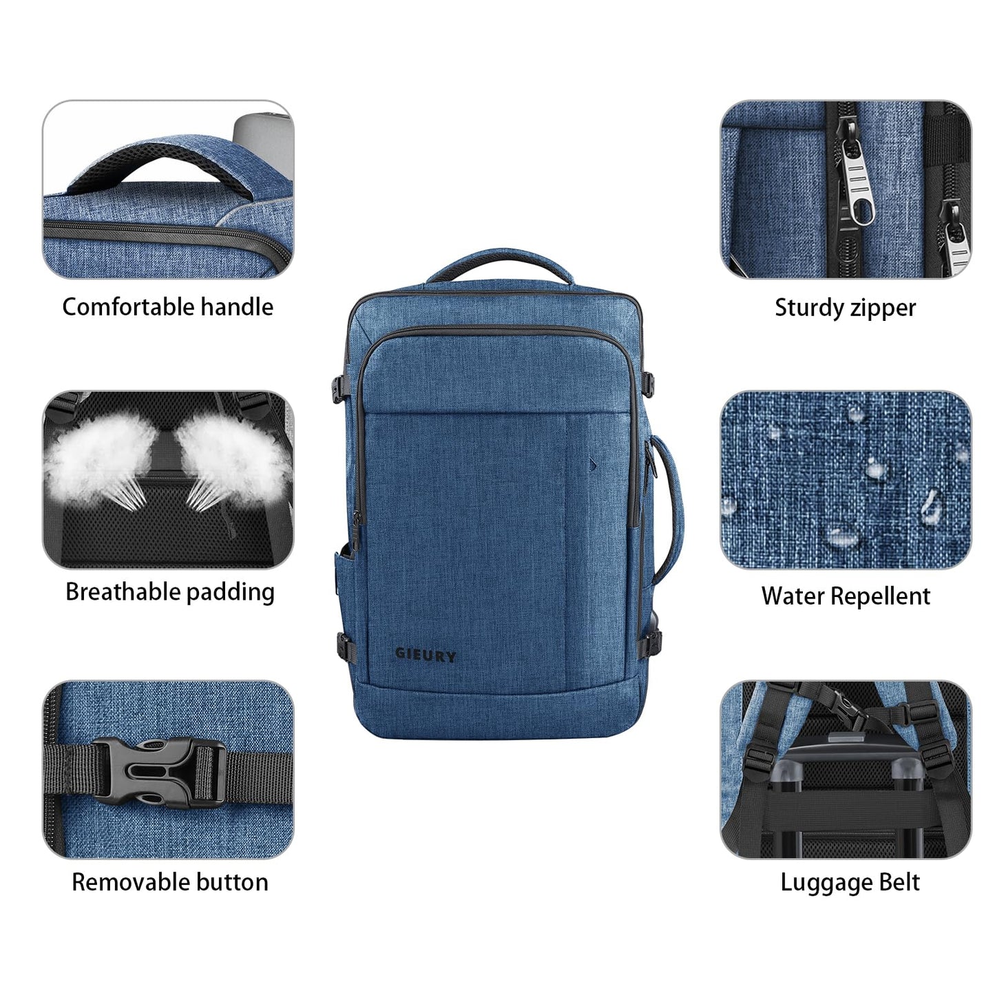 Gieury Expandable Carry On Backpack, 50L Blue